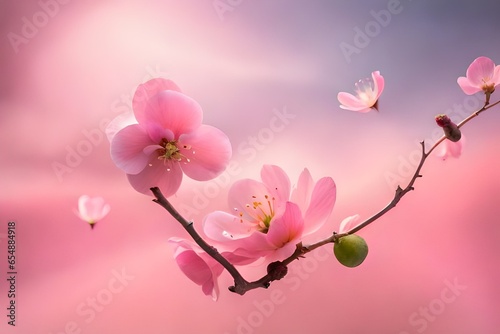 Fresh quince blossom, beautiful pink flowers falli . photo