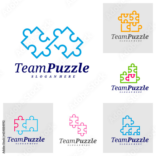 Set of Puzzle logo design vector template, Vector label of puzzle, illustration, Creative icon, design concept