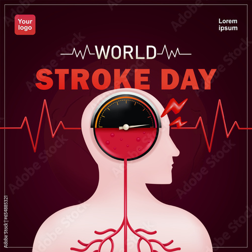 World Stroke Day. Rupture of a blood vessel in the brain. A stroke occurs when the blood supply to part of your brain is cut off or reduced. 3d vector, suitable for health, events and design elements