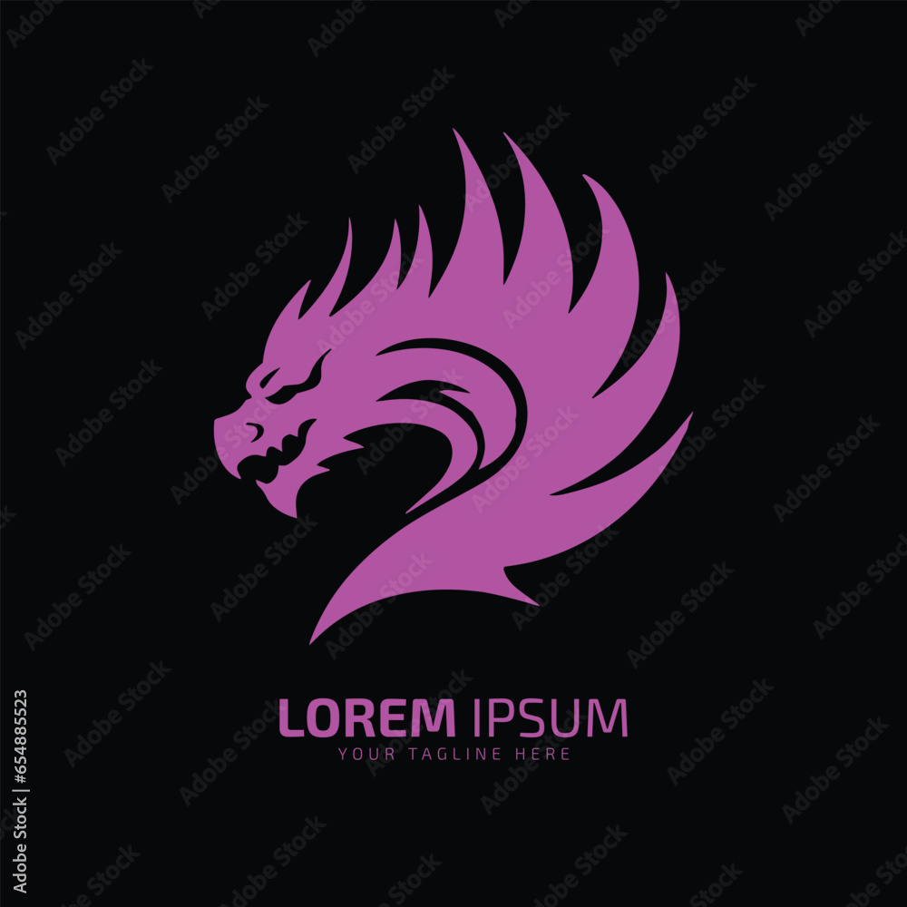 minimal and abstract logo of dragon icon vector silhouette on black background