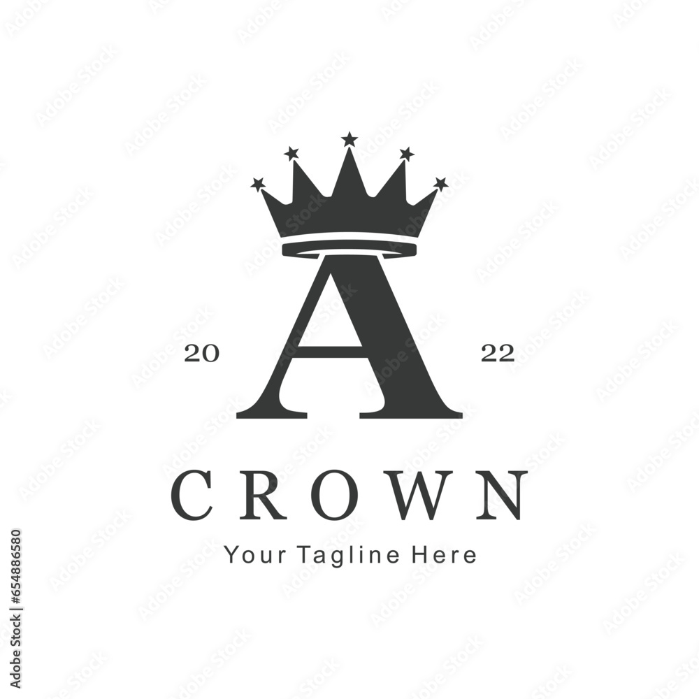 Crown Logo On Letter A Template. Crown Logo On A Letter, Initial Crown Sign Concept Template