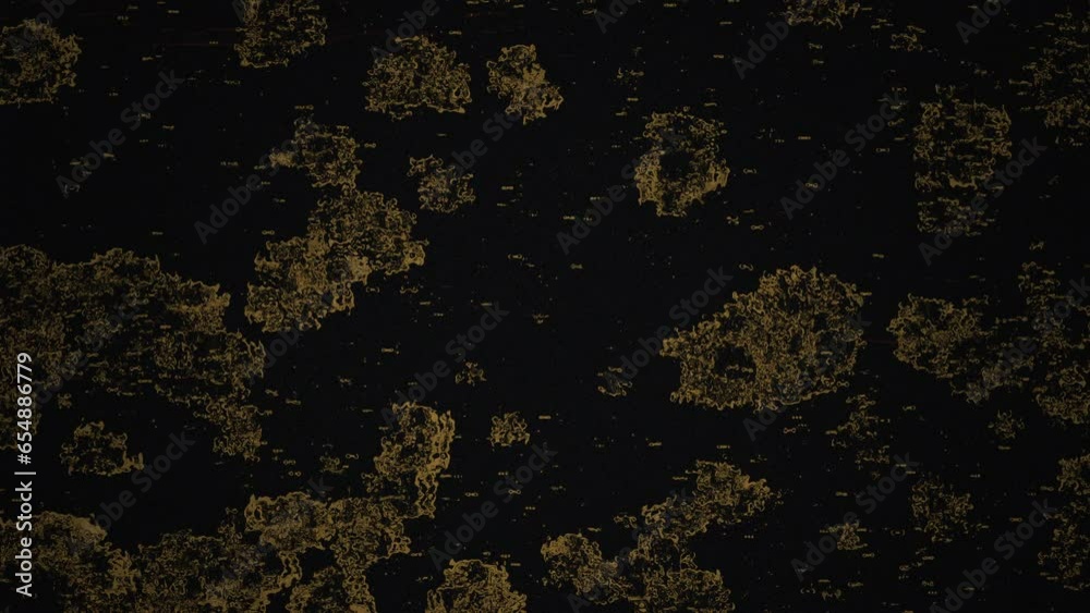 A black background contrasts with a gold texture formed by scattered small, irregular shapes in this image. The result is an elegant and visually captivating composition