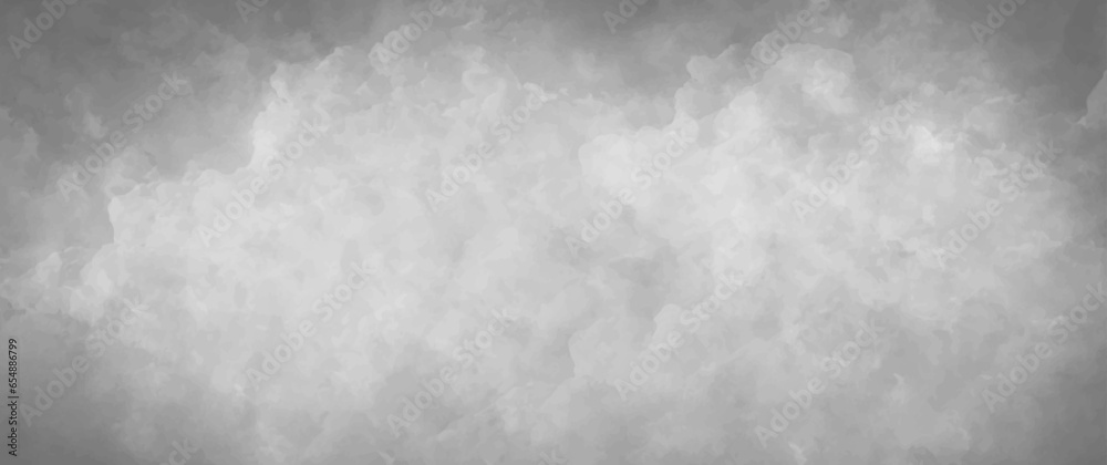 Old paper grey vector texture with white clouds and sky for cover design, cards, flyer, poster, banner. Vintage dirty watercolor art backdrop. Hand drawn illustration. Aged painted template.	