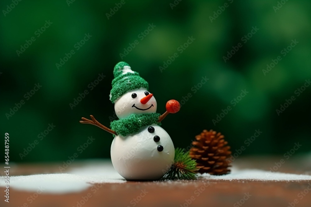 Joyful snowman on a green background. Generative AI