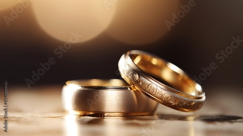 two gold wedding rings symbolizing love and romance