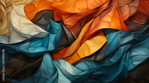 Abstract wave pattern and texture with charcoal gray, black, ivory, teal and orange colors. Graphic resource background and wallpaper.