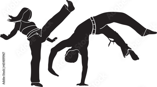 Capoeira Icon Silhouette - Brazilian Dance and Sport Vector, Vector Graphic of Capoeira Pictogram - Sport Symbol, Capoeira Martial Art Symbol - Doodle Sketch Clip Art