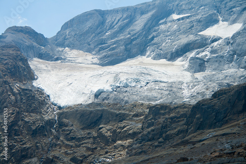 Close up detail, view of the glacier of 'Monte Perdido' from the Marboré or Tuca Roya valley