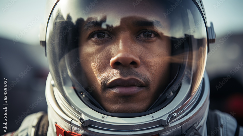 a man in a space suit, standing in front of a rocket on a launch pad, symbolizing humanity's exploration of space and the incredible technological feats achieved in space travel