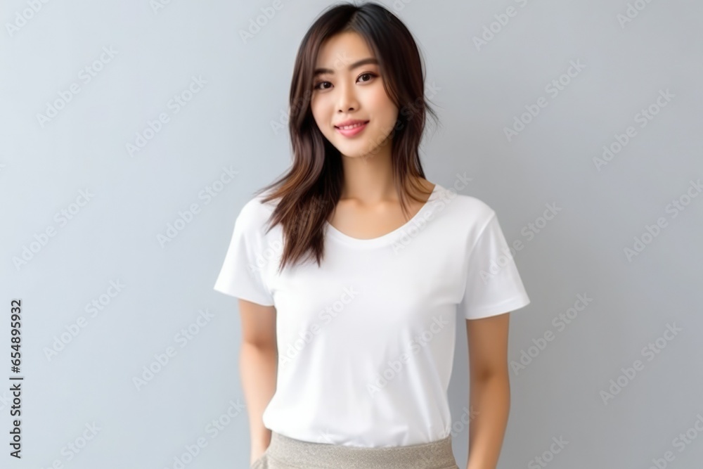 Blank white t-shirt, beautiful asian woman model wearing t-shirt Blank white t-shirt, beautiful asian woman model wearing t-shirt