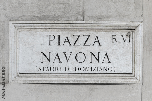 Street name sign of Piazza Navona (Navona's Square) in Rome, Italy
