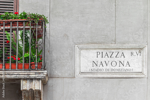 Street name sign of Piazza Navona (Navona's Square) in Rome, Italy photo