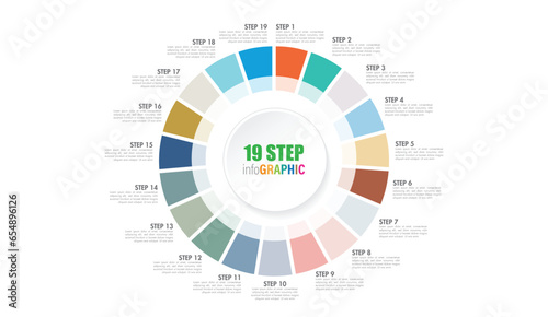 Pie chart with 10 to 20 steps. Colorful diagram collection with 10,11,12,13,14,15,16,17,18,19 sections or steps. Circle icons for infographic, business presentation. Vector illustration.