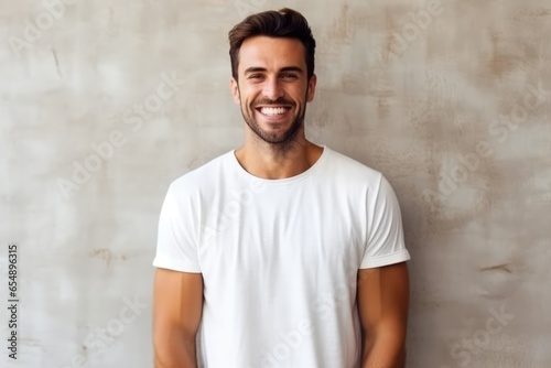 Blank white t-shirt, handsome man model wearing t-shirt