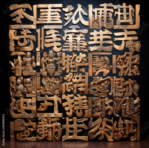 Add a unique character to your home decor with Chinese characters carved into wooden letters photo