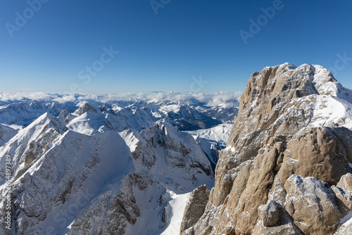 Winter Italy Dolomite mountains covered with snow 