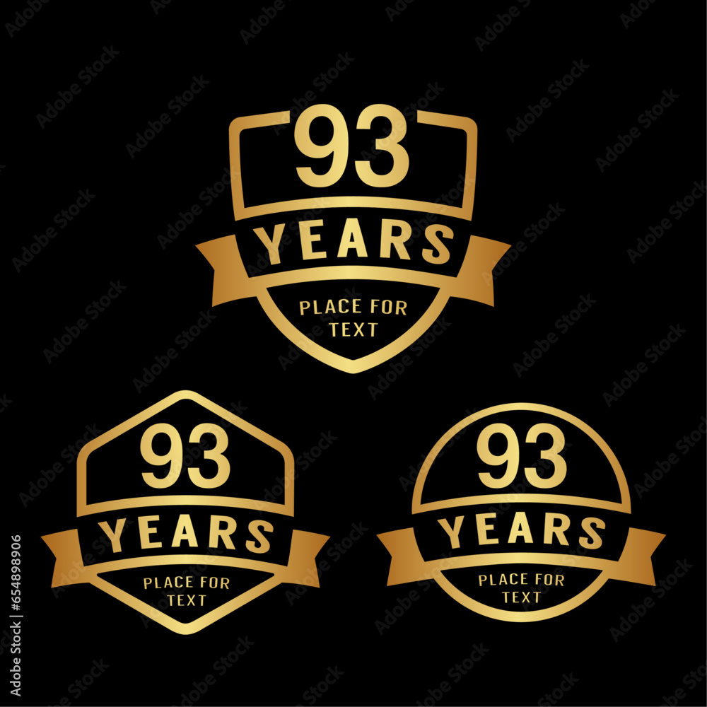 93 years anniversary celebration logotype. 93rd anniversary logo collection. Set of anniversary design template. Vector illustration.

