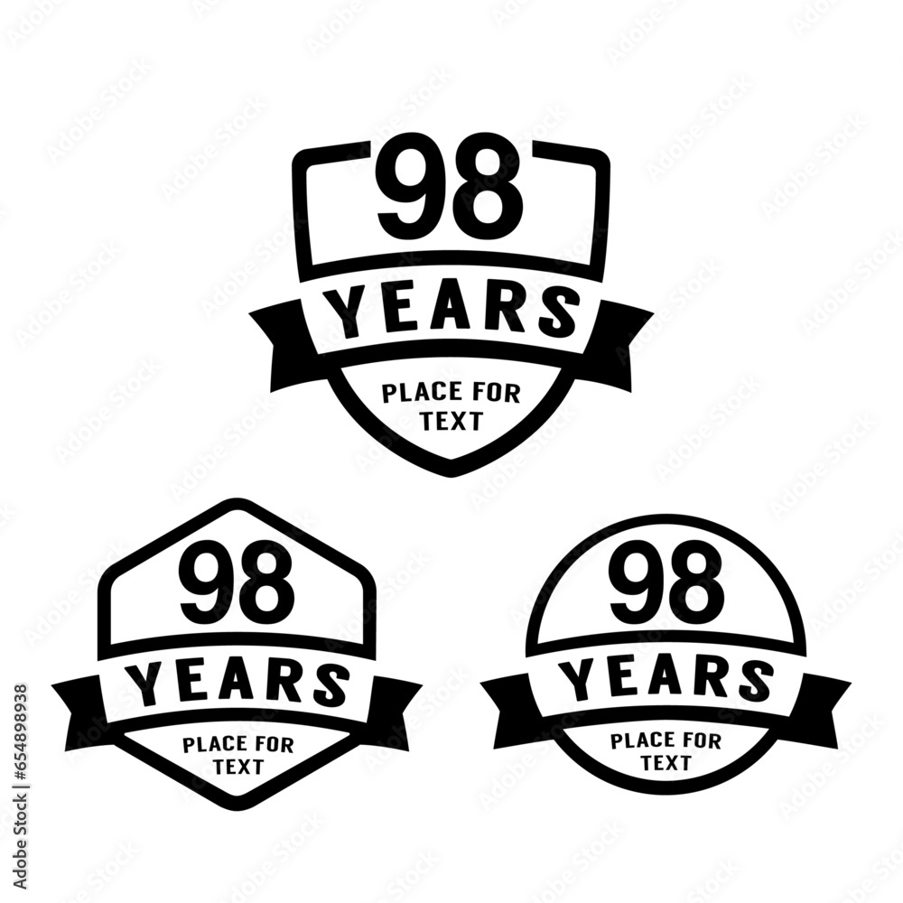 98 years anniversary celebration logotype. 98th anniversary logo collection. Set of anniversary design template. Vector illustration.
