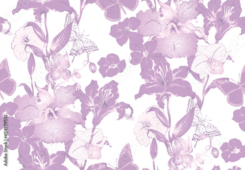  Abstract floral seamless pattern. In style Toile de Jou. Vector illustration. Suitable for fabric  wrapping paper and the like.