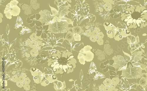  Abstract floral seamless pattern. In style Toile de Jou. Vector illustration. Suitable for fabric, wrapping paper and the like. © Helen Trupak