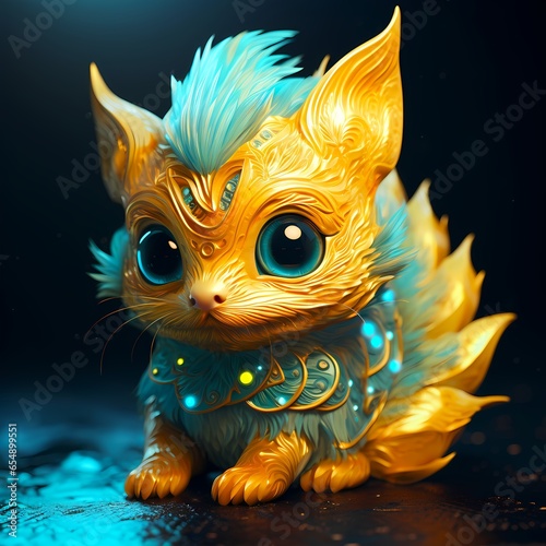 Cute Little Fantasy Creature With Blue Eyes And Golden Hair