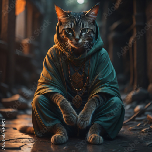 portrait of a monk cat. generative ai
