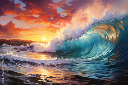 Colored ocean  sea wave against the background of a beautiful sky