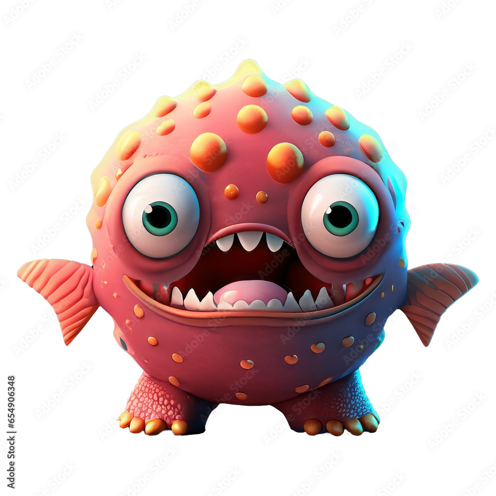 Fototapeta premium Happy Halloween cute sea monster tongue out scary funny spooky