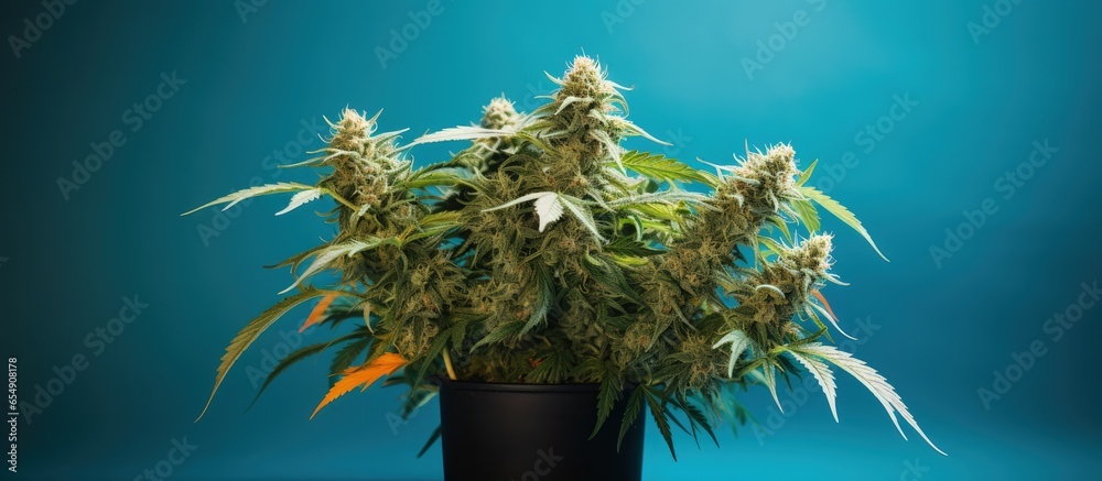 Medicinal cannabis grown indoors hydroponically with copyspace for text - obrazy, fototapety, plakaty 