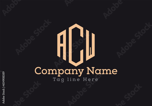 ACW letter logo design in six style. ACW polygon, circle, triangle, hexagon, flat and simple style with black background variation letter logo