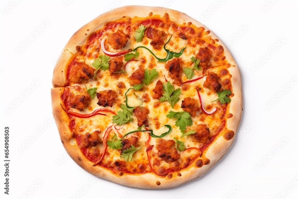 top view of pizza on isolated White background