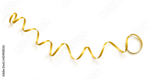 Gold satin ribbon isolated on white background. Vector of curved tape.