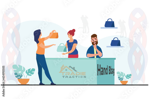Passengers putting suitcases and bags on luggage airport carousel. Travel man and woman at baggage scanning checkpoint conveyor belt. cartoon vectorPassengers putting suitcases.