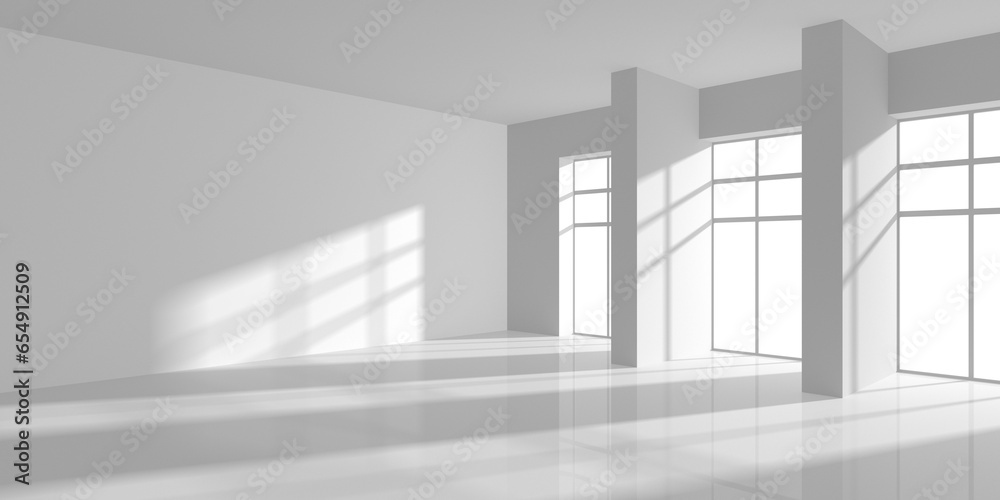 Minimalistic room space. White clean empty architecture interior - obrazy, fototapety, plakaty 