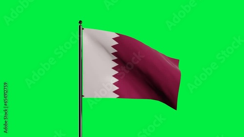 3D Rendered Qutar National Flag Waving Animation with Realistic Wind Motion, National flag of Qutar with seamless loop animation, 2K Resolution with Green Screen Background photo