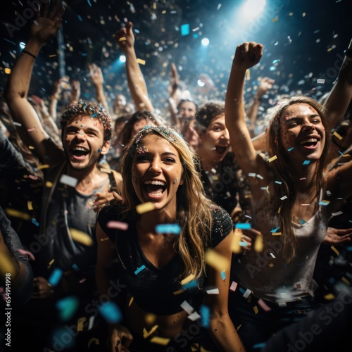 Ecstatic partygoers showered in confetti