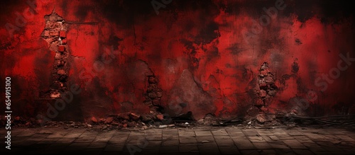 Eerie and spooky red wall background for Halloween and horror theme with copyspace for text