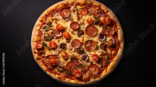 Fast Food Delight - Isolated Round Pan of Pizza on a Black Background
