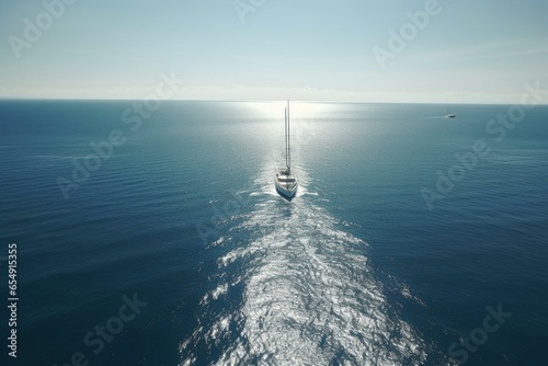 Overlooking yacht navigating vast ocean. Generative AI photo