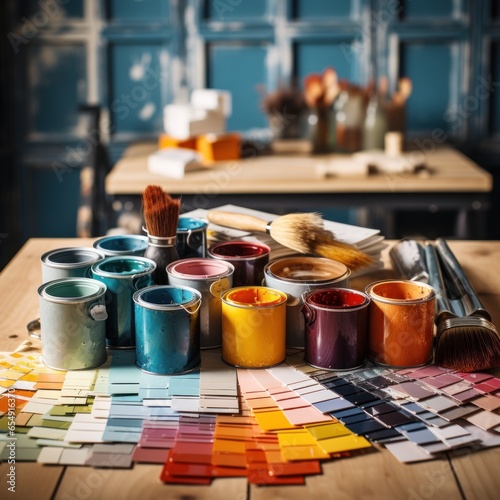 Home improvement. tools and paint swatches