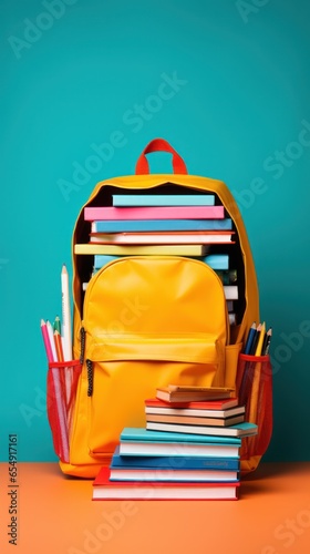 Back to school. backpacks and textbooks