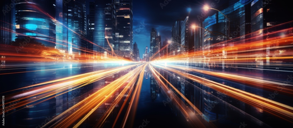 Future digital transformation disruptive innovation and agile business methodology depicted through fast speed data flow on a blurred road with copyspace for text