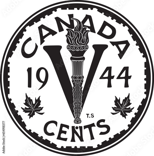 Canada 5 cents dollar coin 1944 vector design. photo
