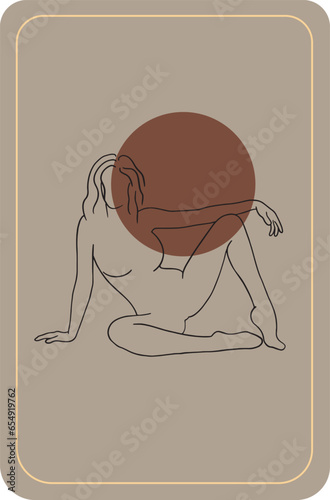 abstract minimalistic female figure in sportswear. fashion and trend female illustration in line style. can be used for tattoos, posters, postcards, stickers, sportswear and lingerie store logos.