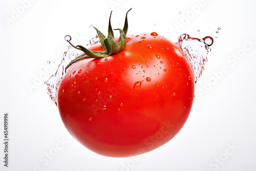 Tomato Splendor: Perfect Red Tomato in Mid-Air Studio Shot