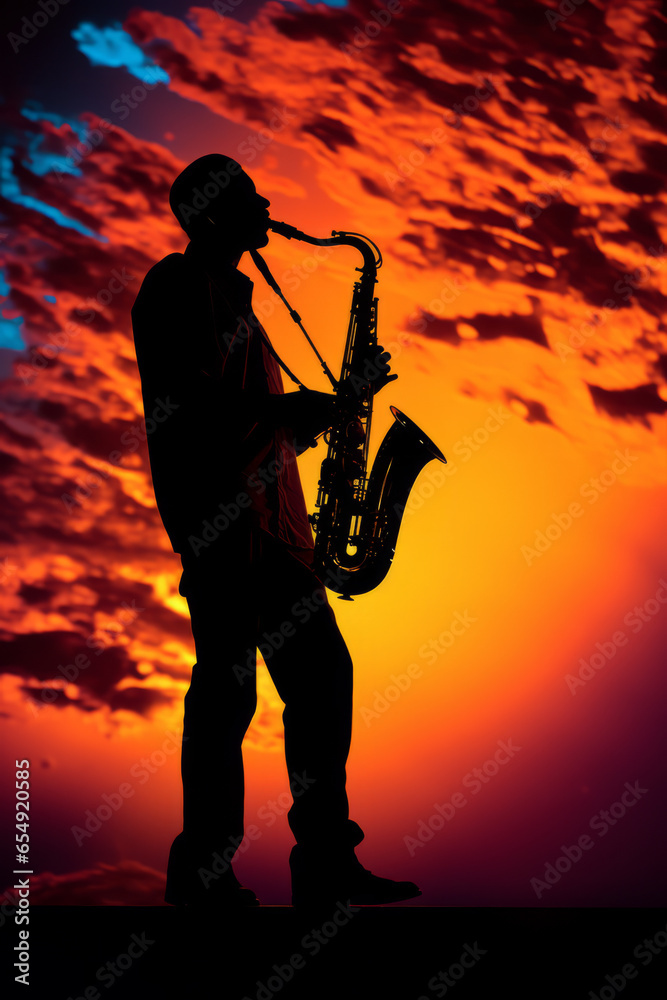 Silhouette of a man playing the saxophone Silhouette of a man playing the saxophone