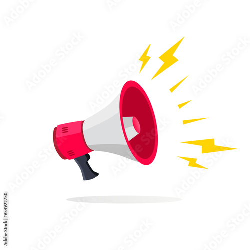 Red and white megaphone image or icon for advertisements, announcement, or other comercial use