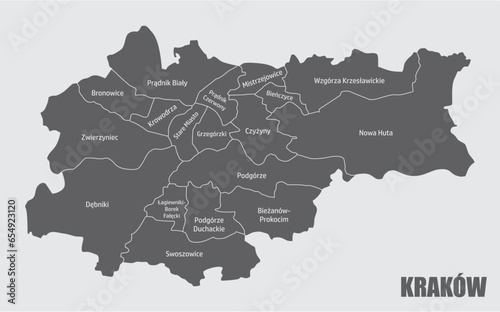 Krakow city administrative map