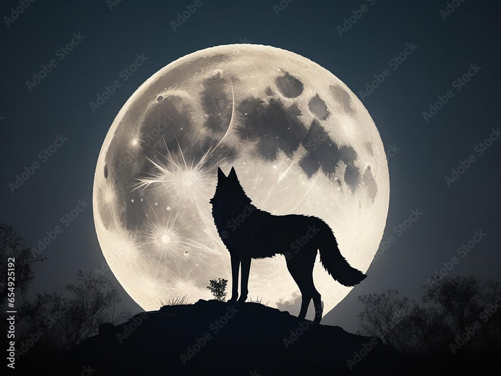 Fototapeta wolf howling at the moon
