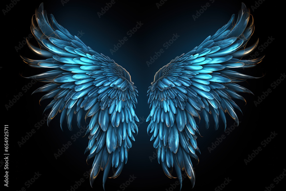 Obraz premium Blue Wings on a Black Background